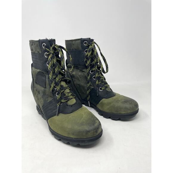 Sorel Shoes - Sorel Lexie Wedge Camouflage Camo Green Hiker Waterproof Leather Boots womens 9
